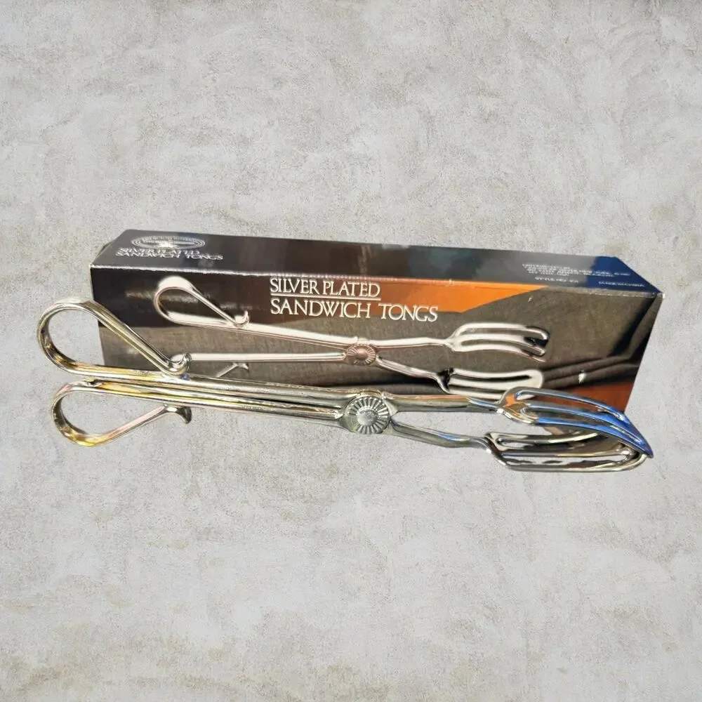 Vintage 1987 Godinger Paul Revere Silverplate Sandwich Tongs 401 NOS Box